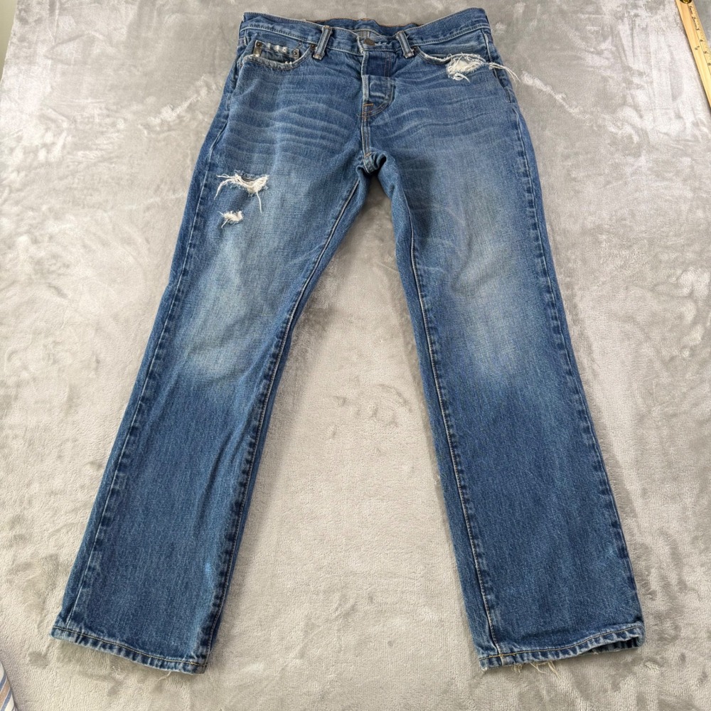 Abercrombie & Fitch Classic Straight Distressed Jeans Blue 31x30 Button Fly